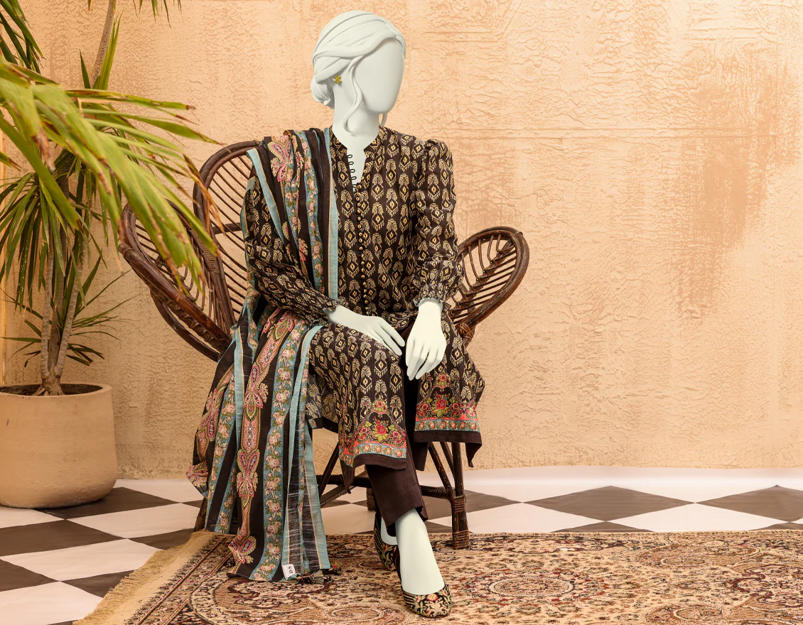 BLACK KHADDAR 3PC UNSTITCHED | JJLS-S-JPWU-US-22-044 FB/RUST - Image 5