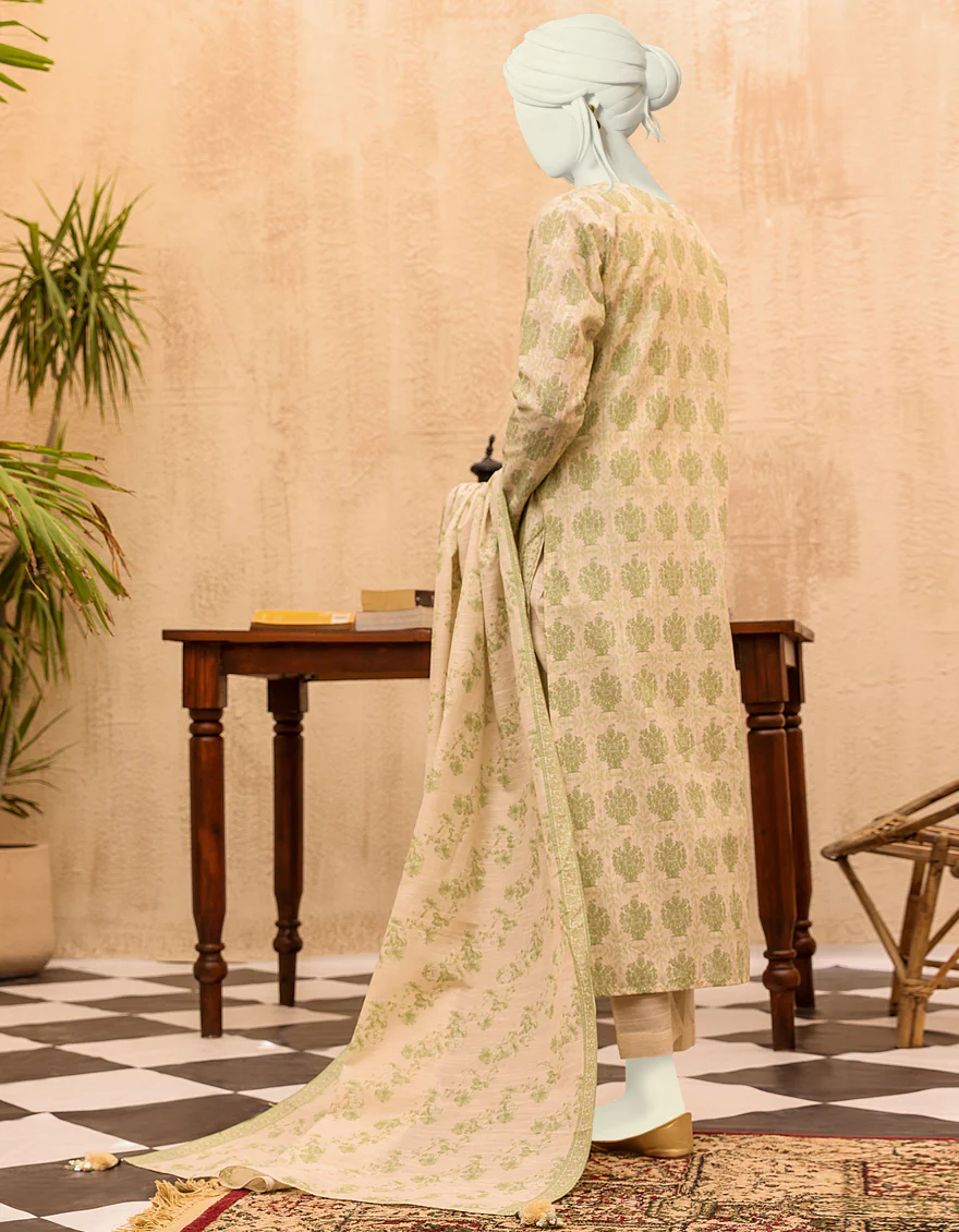 CREAM GREEN KHADDAR 3PC UNSTITCHED | JJLS-S-JPWU-US-22-045 FB/KONIA - Image 2