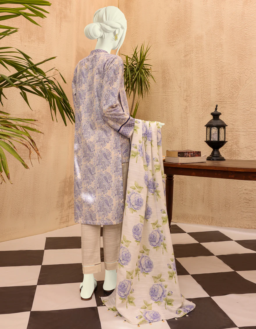 BLUE-OFF WHITE KHADDAR 3PC UNSTITCHED | JJLS-S-JPWU-US-22-046 FB/TUKWARI - Image 2