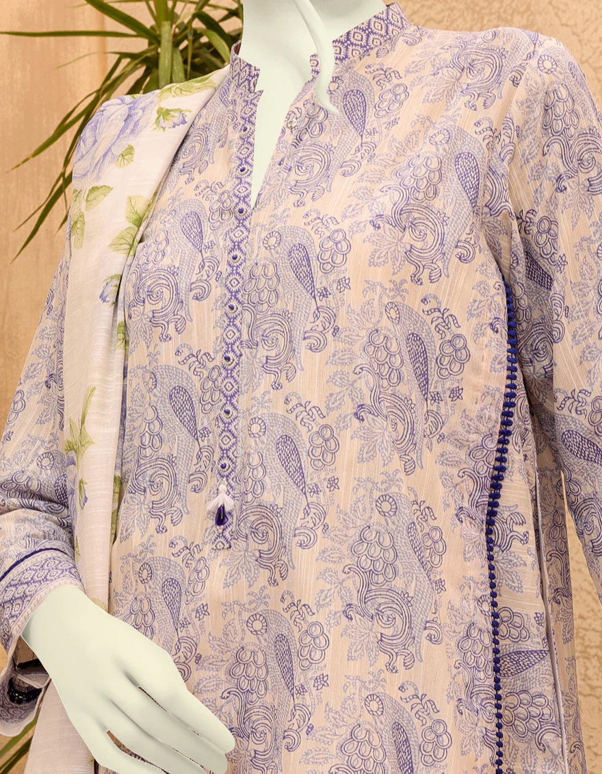 BLUE-OFF WHITE KHADDAR 3PC UNSTITCHED | JJLS-S-JPWU-US-22-046 FB/TUKWARI - Image 3