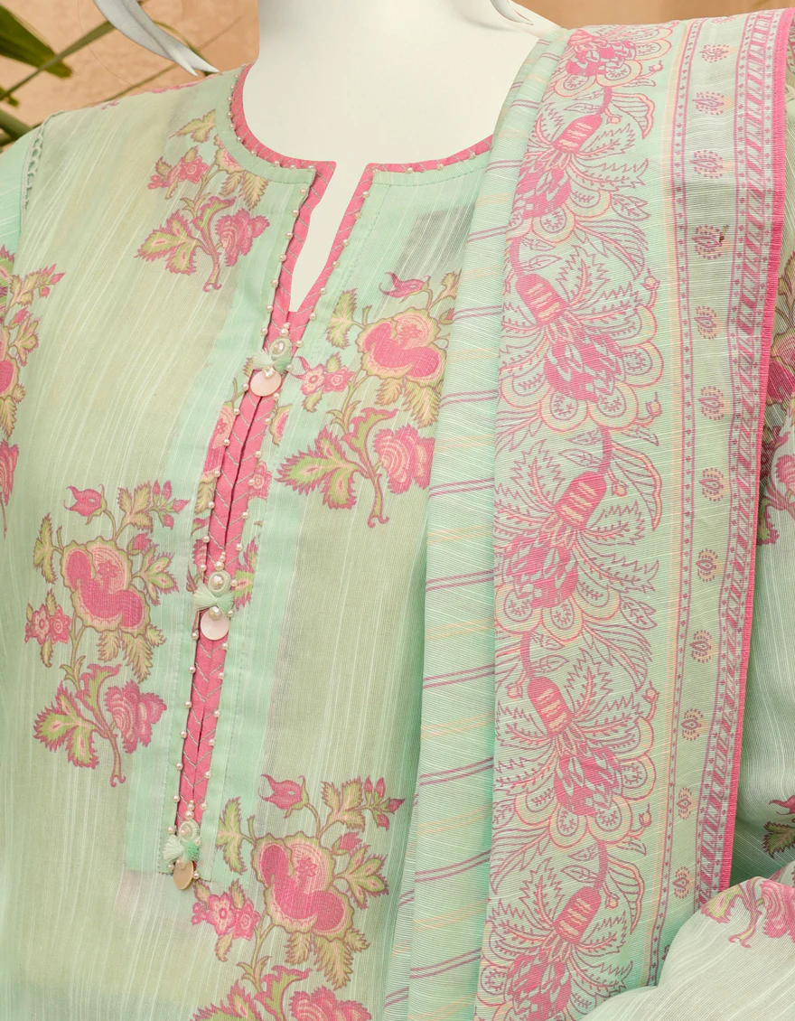 AQUA GREEN KHADDAR 3PC UNSTITCHED | JJLS-S-JPWU-US-22-047 FB/NOHRO - Image 2