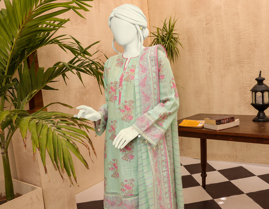 AQUA GREEN KHADDAR 3PC UNSTITCHED | JJLS-S-JPWU-US-22-047 FB/NOHRO - Image 3