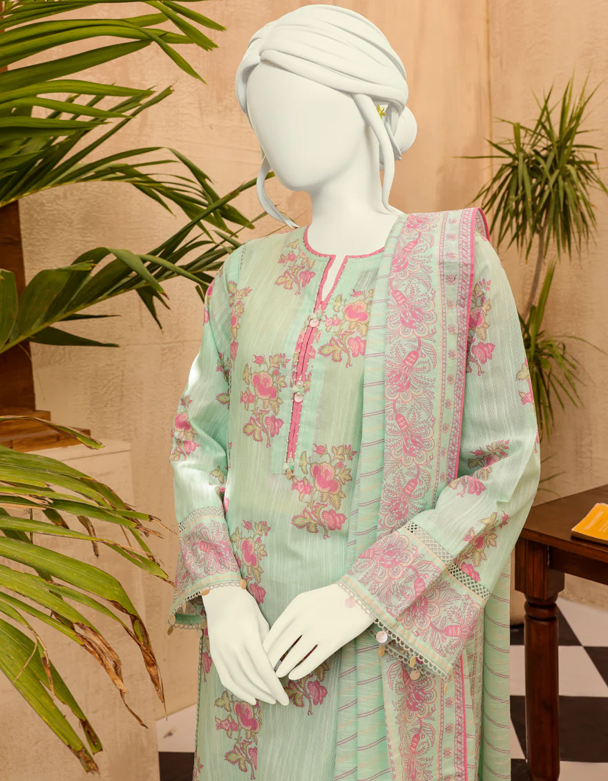 AQUA GREEN KHADDAR 3PC UNSTITCHED | JJLS-S-JPWU-US-22-047 FB/NOHRO - Image 4