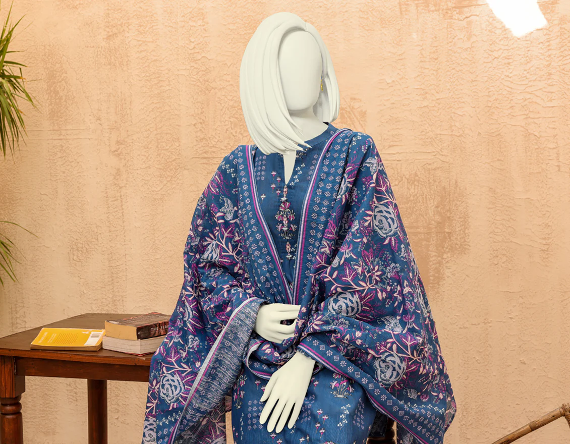 TEAL BLUE KHADDAR 3PC UNSTITCHED | JJLS-S-JPWU-US-22-048 FB/ROHIRHO - Image 3