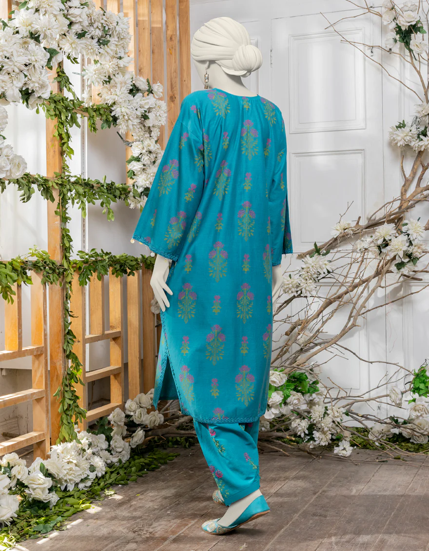 BLUE LAWN 2PC UNSTITCHED | JJLS-S-JW2-24-2010 FB/BLOCK PRINT-3 - Image 2