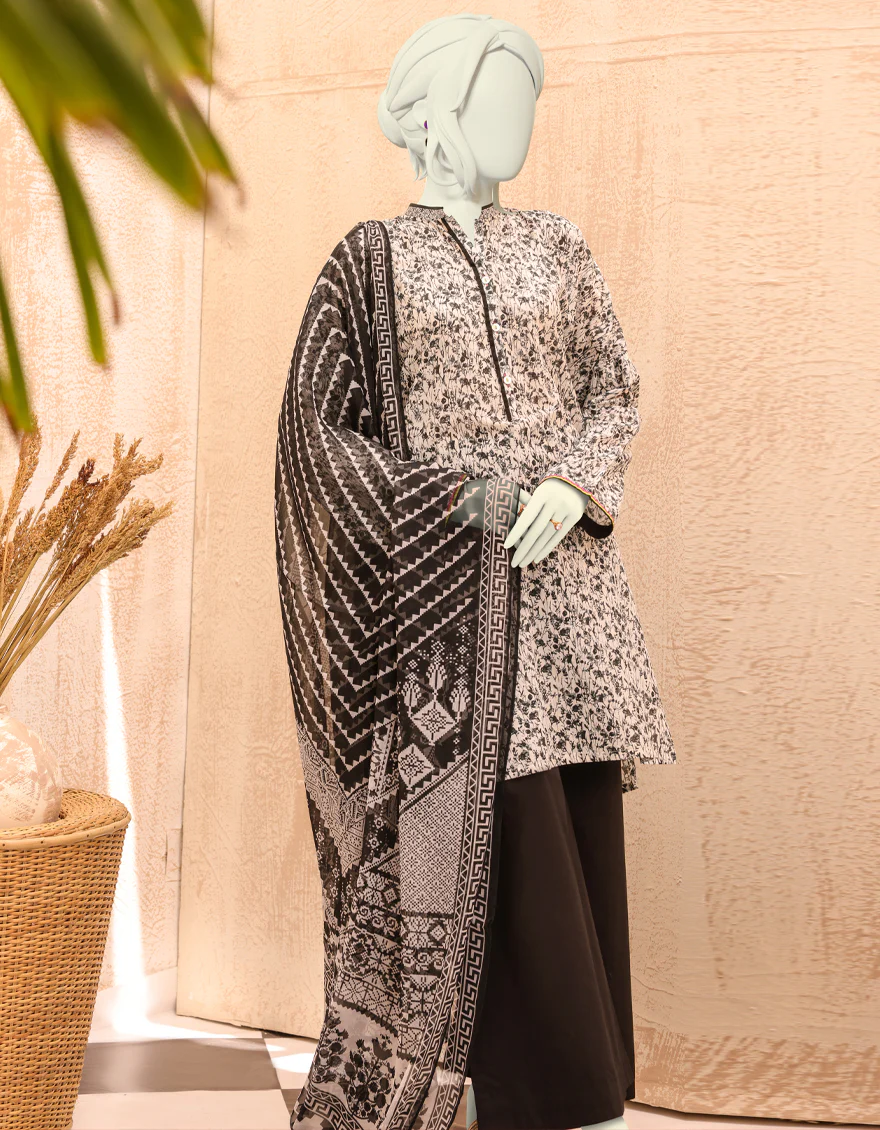 BLACK & WHITE LAWN 2PC UNSTITCHED | JJLS-S-JW2-US-22-7005 FB/HIRANUR