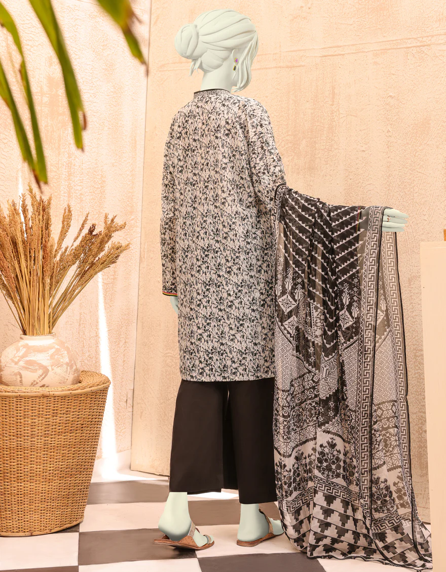 BLACK & WHITE LAWN 2PC UNSTITCHED | JJLS-S-JW2-US-22-7005 FB/HIRANUR - Image 2