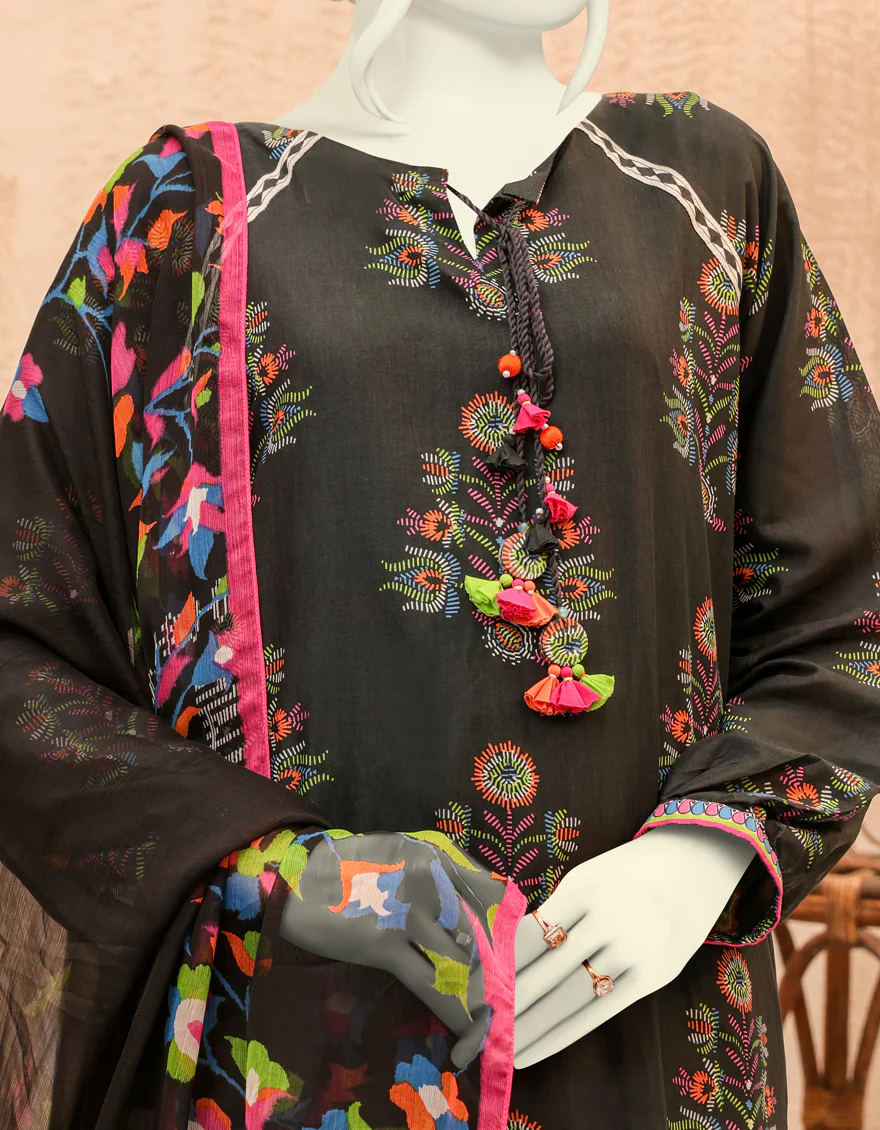 BLACK LAWN 2PC UNSTITCHED | JJLS-S-JW2-US-22-7007 FB/SAINCHI - Image 3