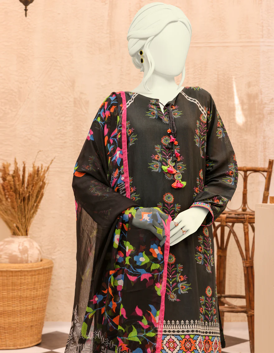 BLACK LAWN 2PC UNSTITCHED | JJLS-S-JW2-US-22-7007 FB/SAINCHI - Image 4