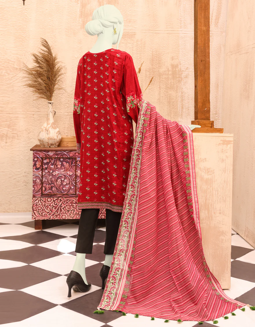 RED LAWN 2PC UNSTITCHED | JJLS-S-JW2-US-22-7009 FB/RANG - Image 2