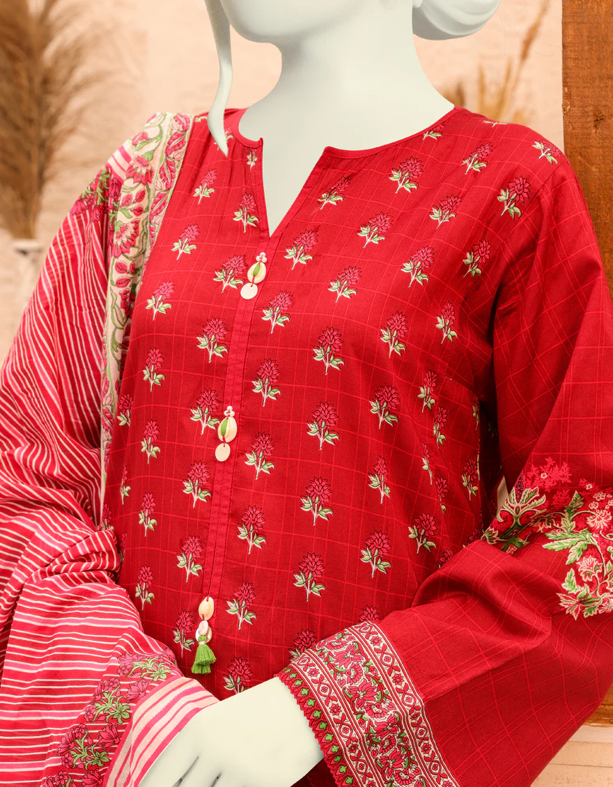 RED LAWN 2PC UNSTITCHED | JJLS-S-JW2-US-22-7009 FB/RANG - Image 3