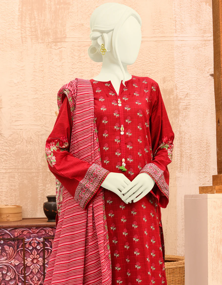 RED LAWN 2PC UNSTITCHED | JJLS-S-JW2-US-22-7009 FB/RANG - Image 4