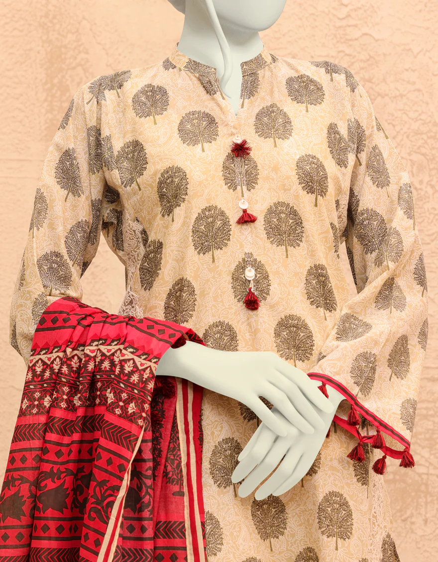 RED & BLACK LAWN 2PC UNSTITCHED | JJLS-S-JW2-US-22-7012 FB/SHAJAR - Image 3