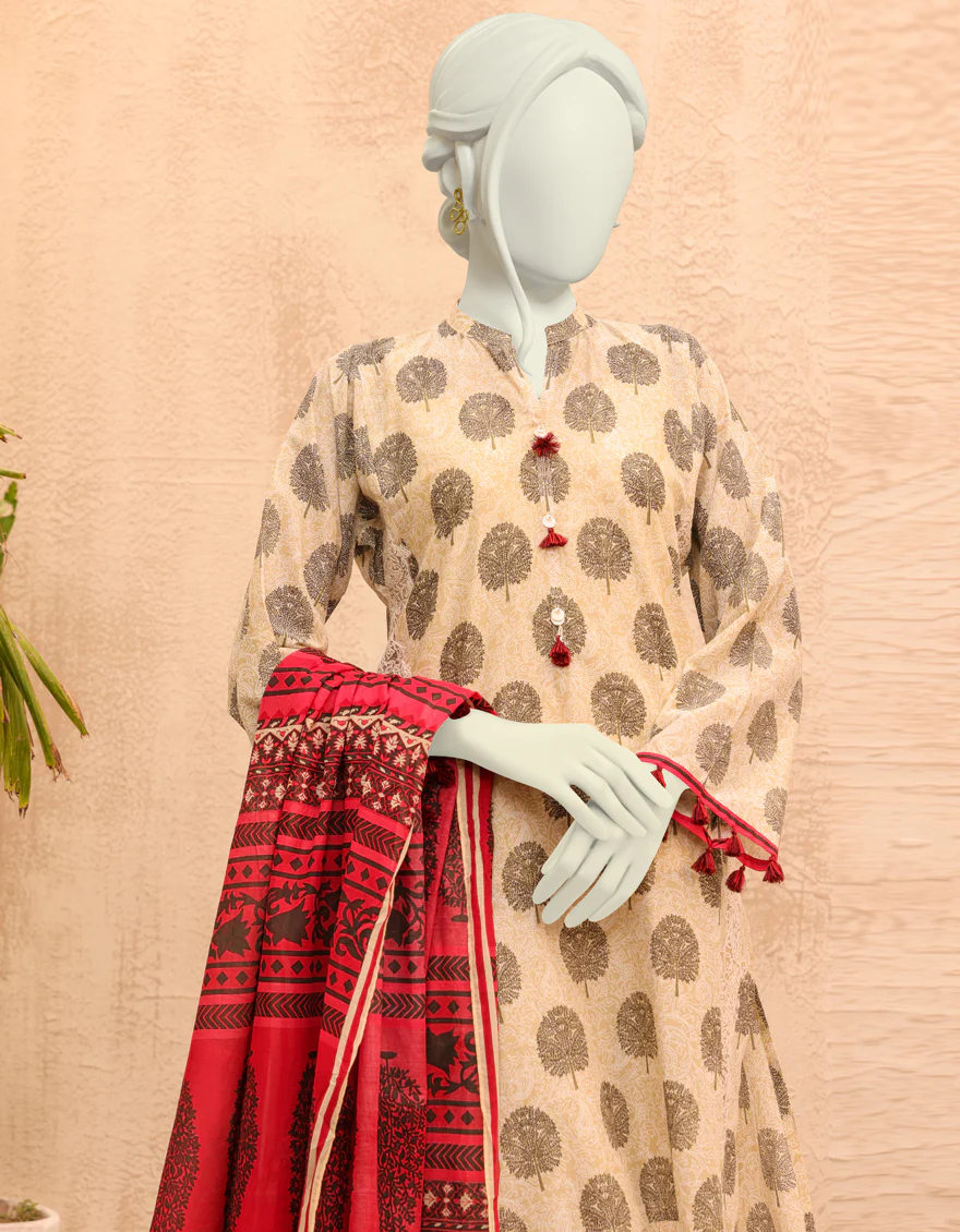 RED & BLACK LAWN 2PC UNSTITCHED | JJLS-S-JW2-US-22-7012 FB/SHAJAR - Image 4