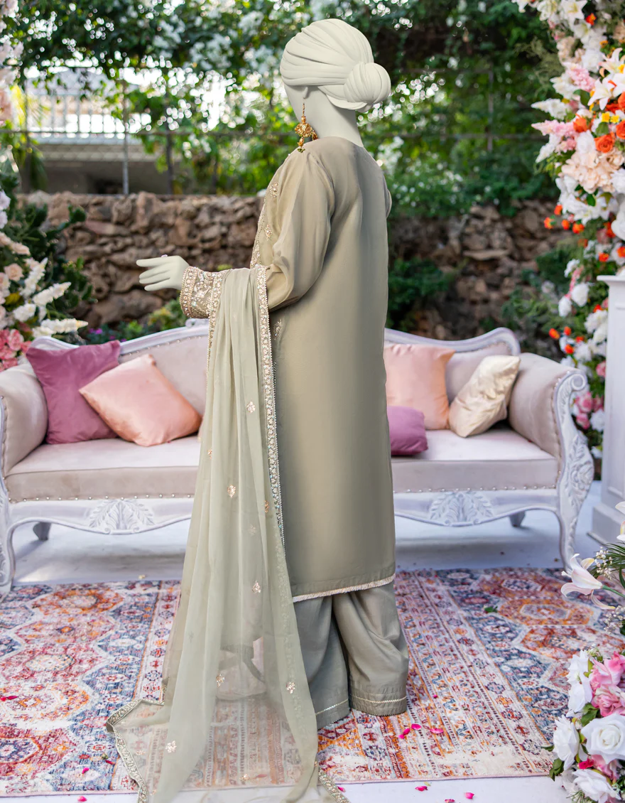 GREEN ORGANZA 3PC UNSTITCHED | JJLS-W-JFU-24-715 FB/FALAK-1 - Image 2