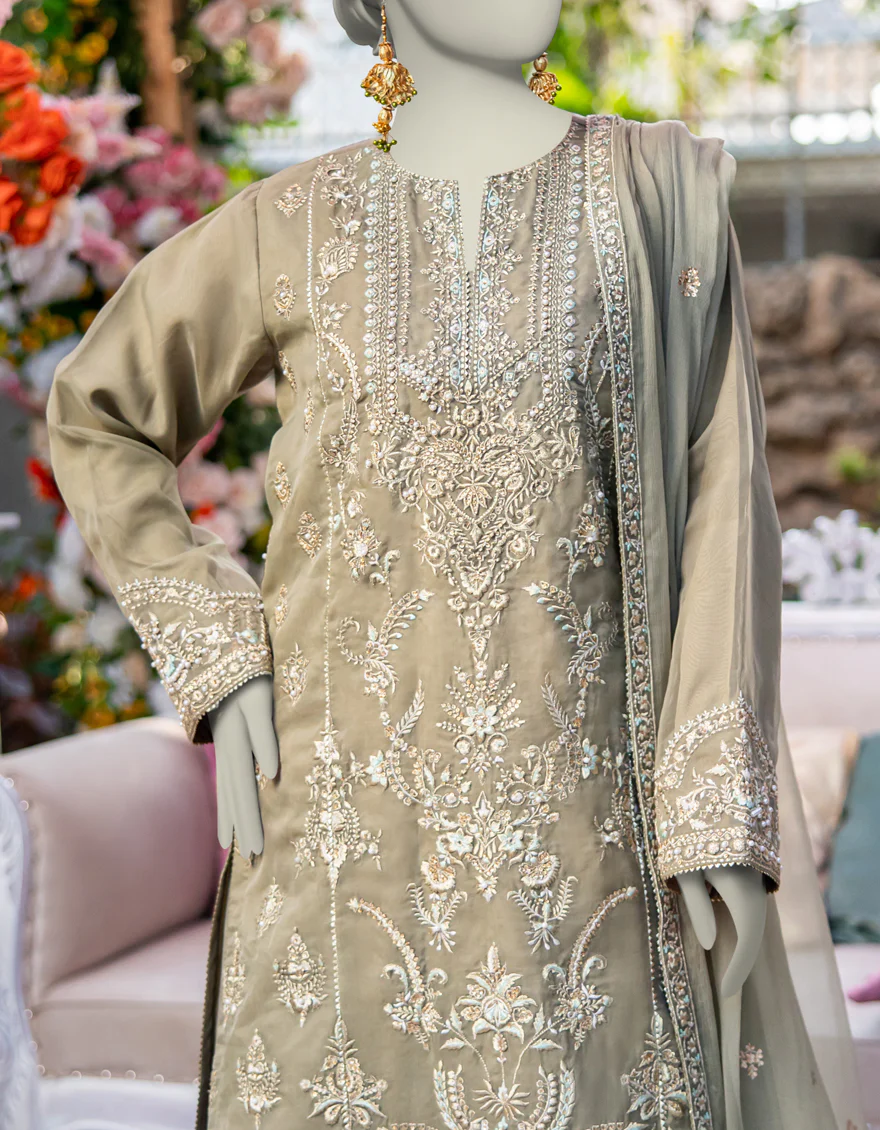 GREEN ORGANZA 3PC UNSTITCHED | JJLS-W-JFU-24-715 FB/FALAK-1 - Image 3