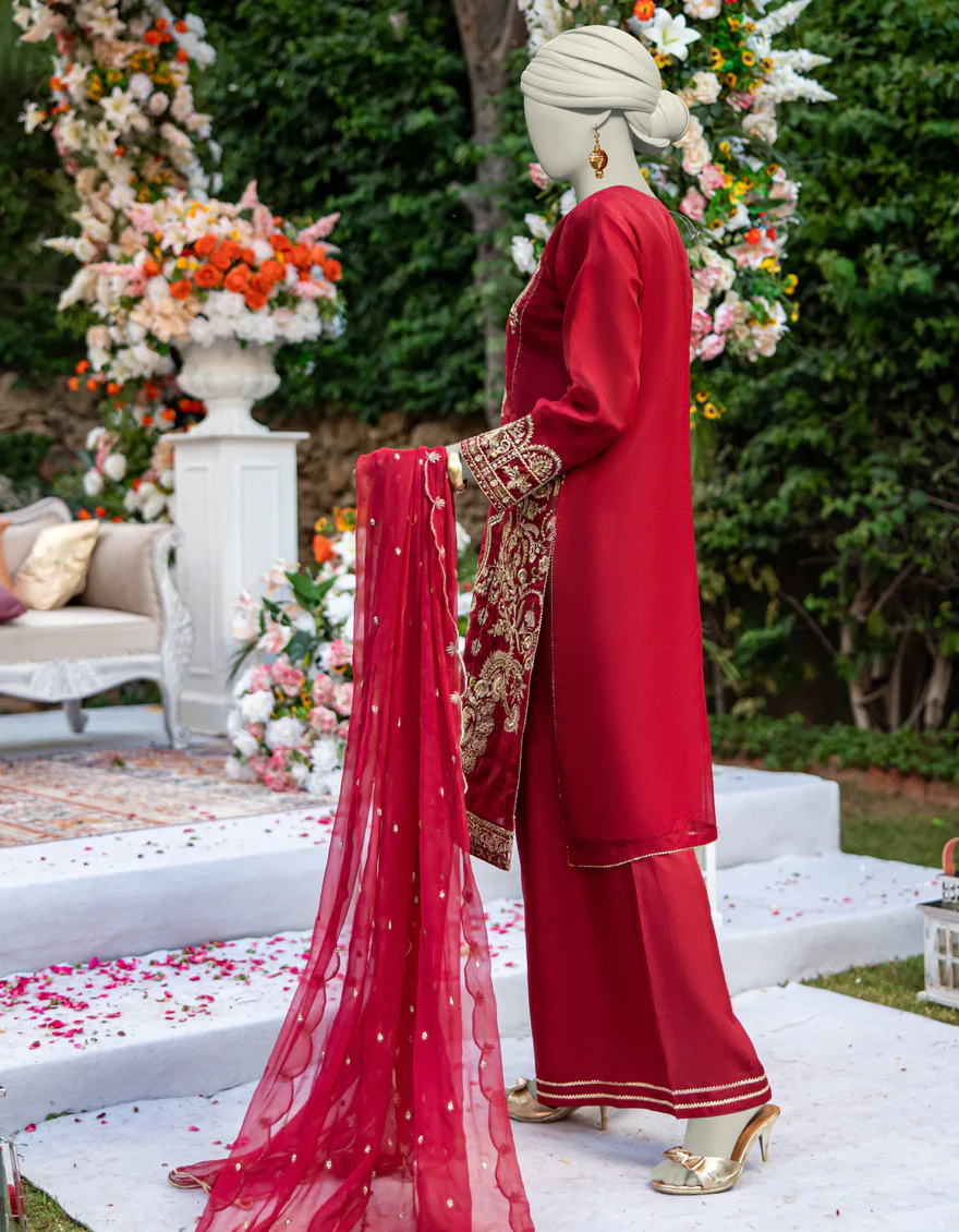 RED ORGANZA 3PC UNSTITCHED | JJLS-W-JFU-24-716 FB/FALAK-2 - Image 2