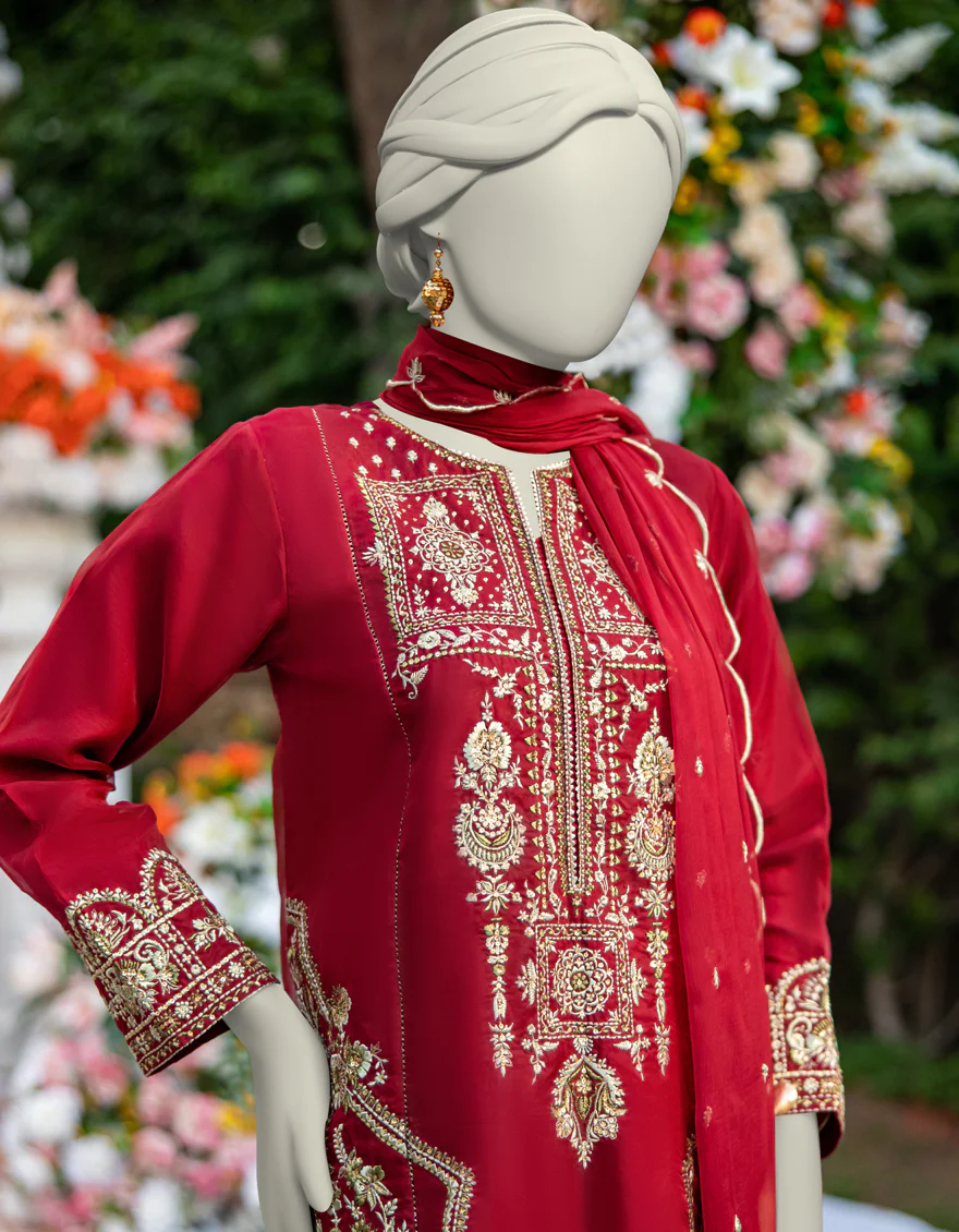 RED ORGANZA 3PC UNSTITCHED | JJLS-W-JFU-24-716 FB/FALAK-2 - Image 3