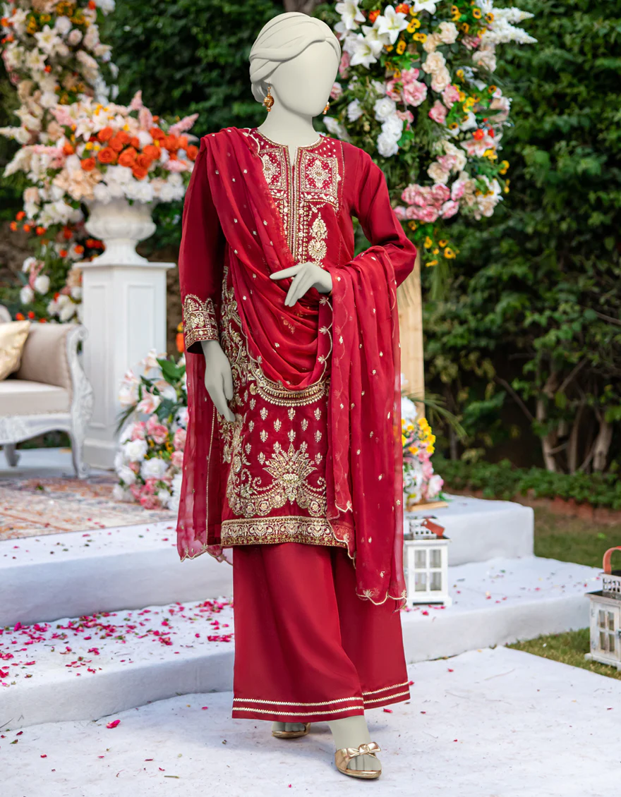 RED ORGANZA 3PC UNSTITCHED | JJLS-W-JFU-24-716 FB/FALAK-2 - Image 4