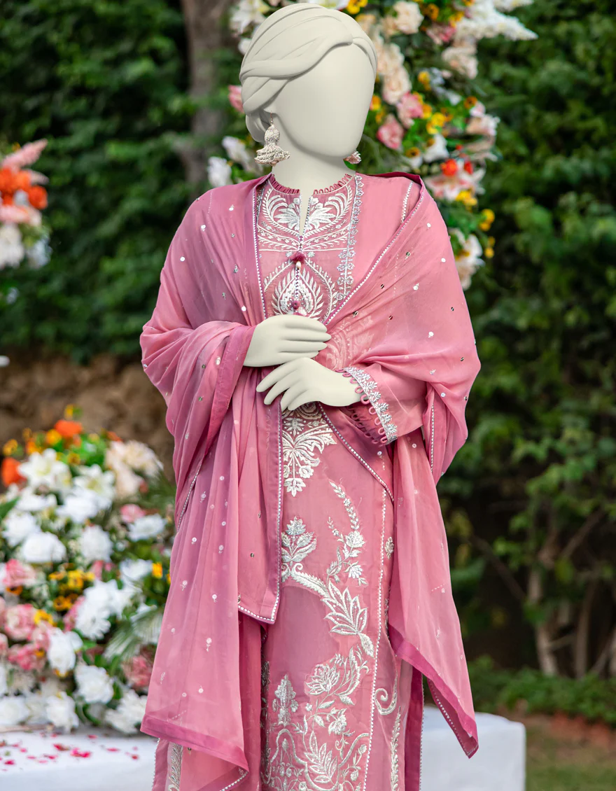 PINK ORGANZA 3PC UNSTITCHED | JJLS-W-JFU-24-718 FB/FALAK-4 - Image 3