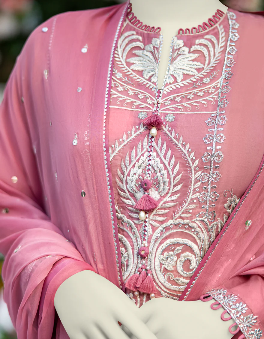 PINK ORGANZA 3PC UNSTITCHED | JJLS-W-JFU-24-718 FB/FALAK-4 - Image 4