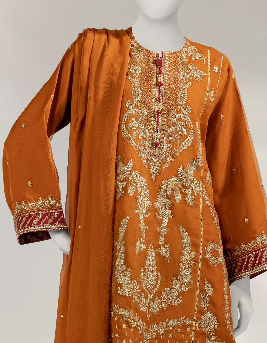 ORANGE ORGANZA 3PC UNSTITCHED | JJLS-W-JFU-25-709 FB/FALAK-1 - Image 2