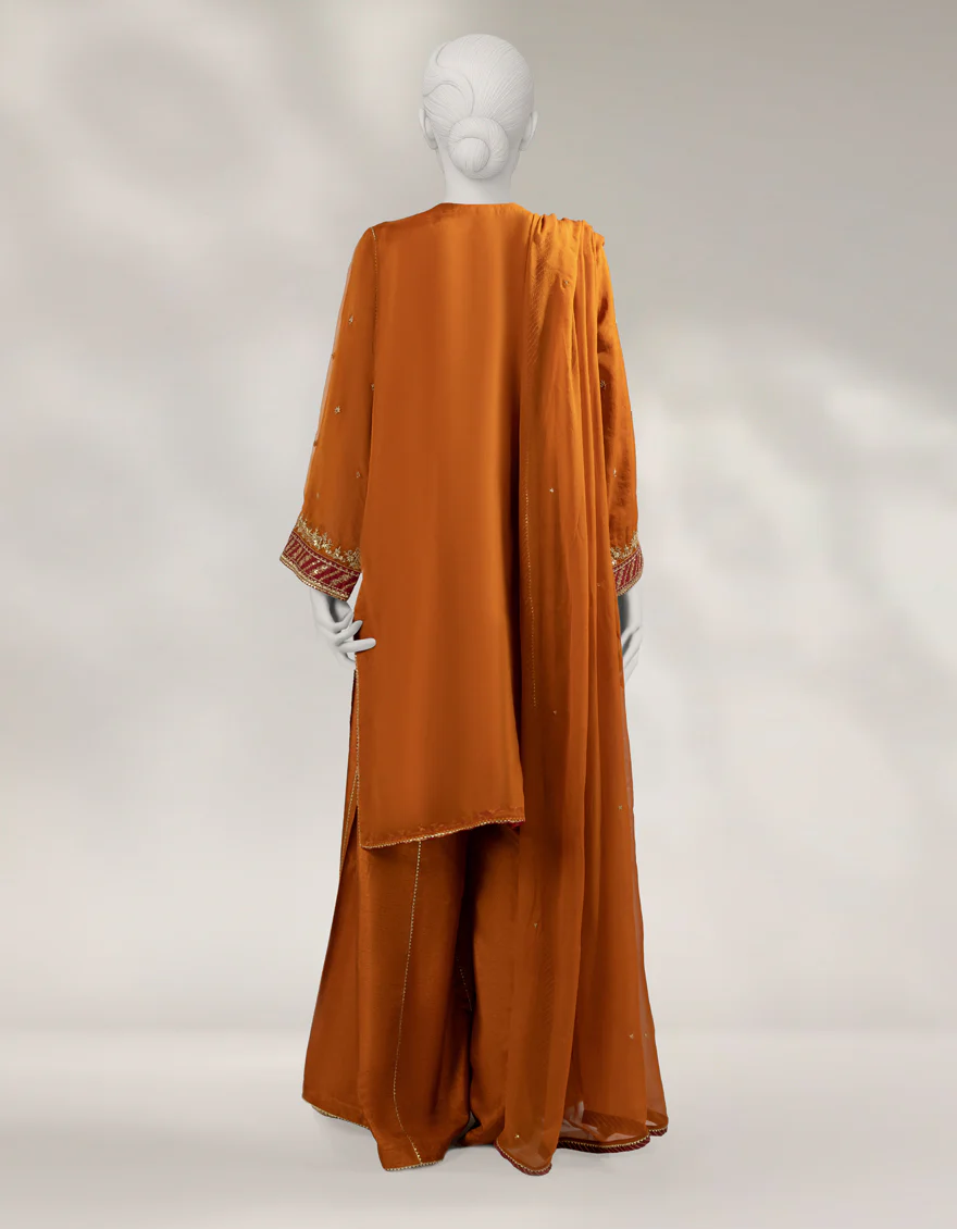ORANGE ORGANZA 3PC UNSTITCHED | JJLS-W-JFU-25-709 FB/FALAK-1 - Image 3