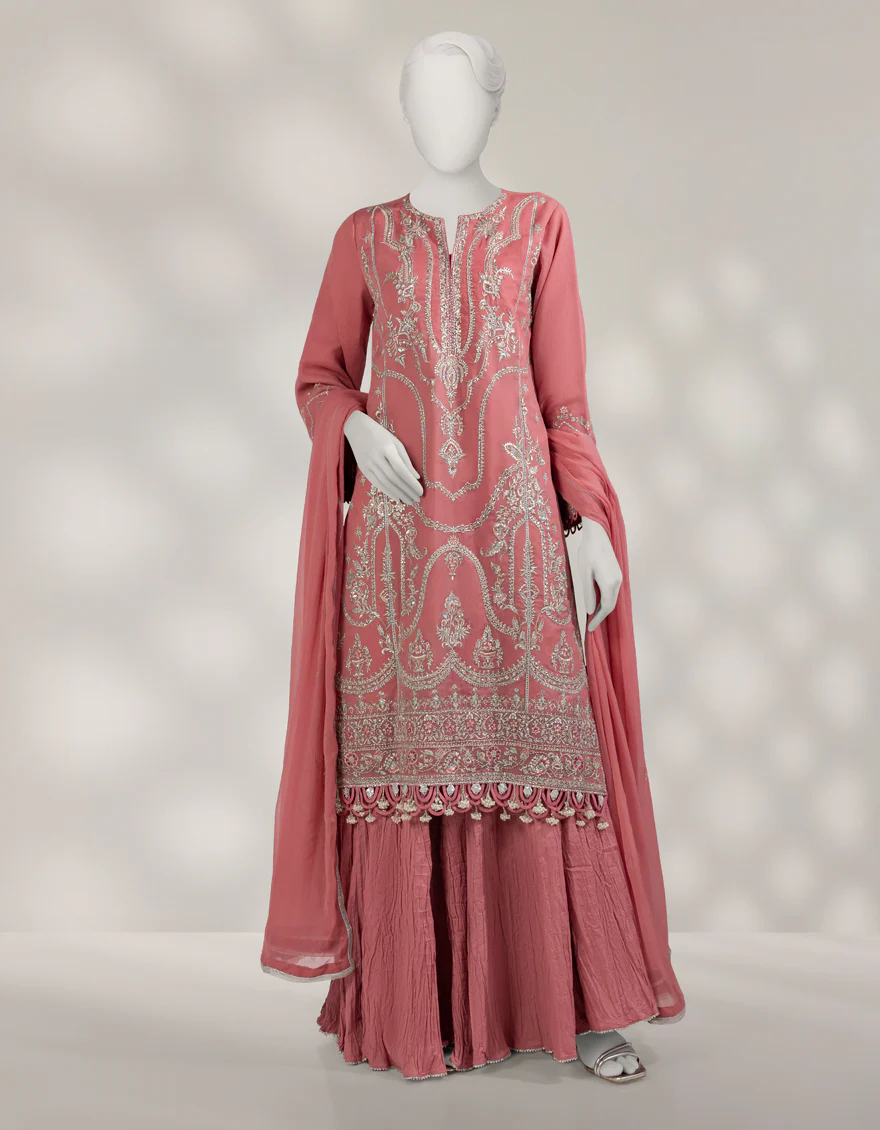PINK ORGANZA 3PC UNSTITCHED | JJLS-W-JFU-25-710 FB/FALAK-02