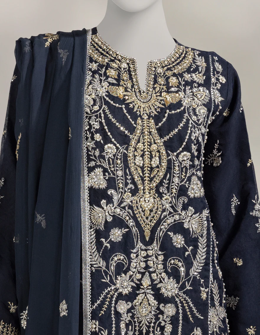 BLUE ORGANZA 3PC UNSTITCHED | JJLS-W-JFU-25-711 FB/FALAK-3 - Image 3