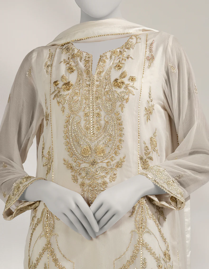 OFF WHITE CHIFFON 3PC UNSTITCHED | JJLS-W-JFU-25-713 FB/FALAK-05 - Image 3