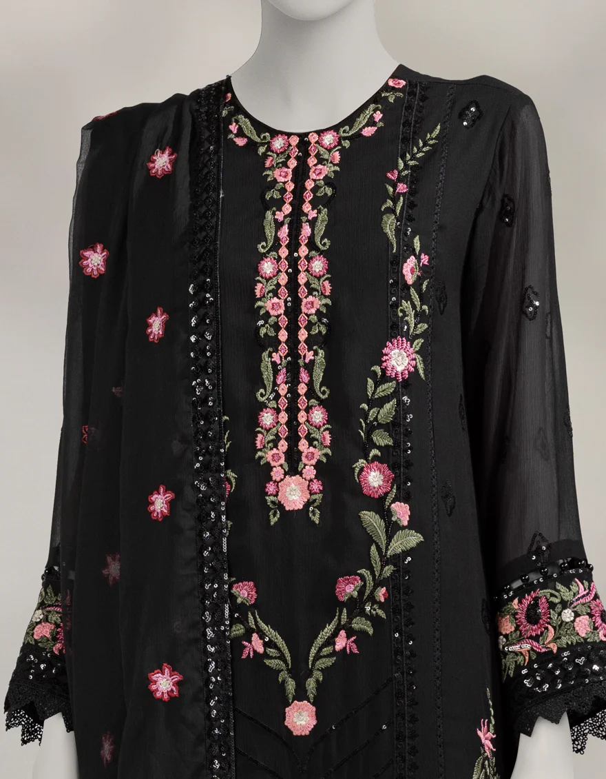 BLACK CHIFFON 3PC UNSTITCHED | JJLS-W-JFU-25-714 FB/FALAK-06 - Image 2
