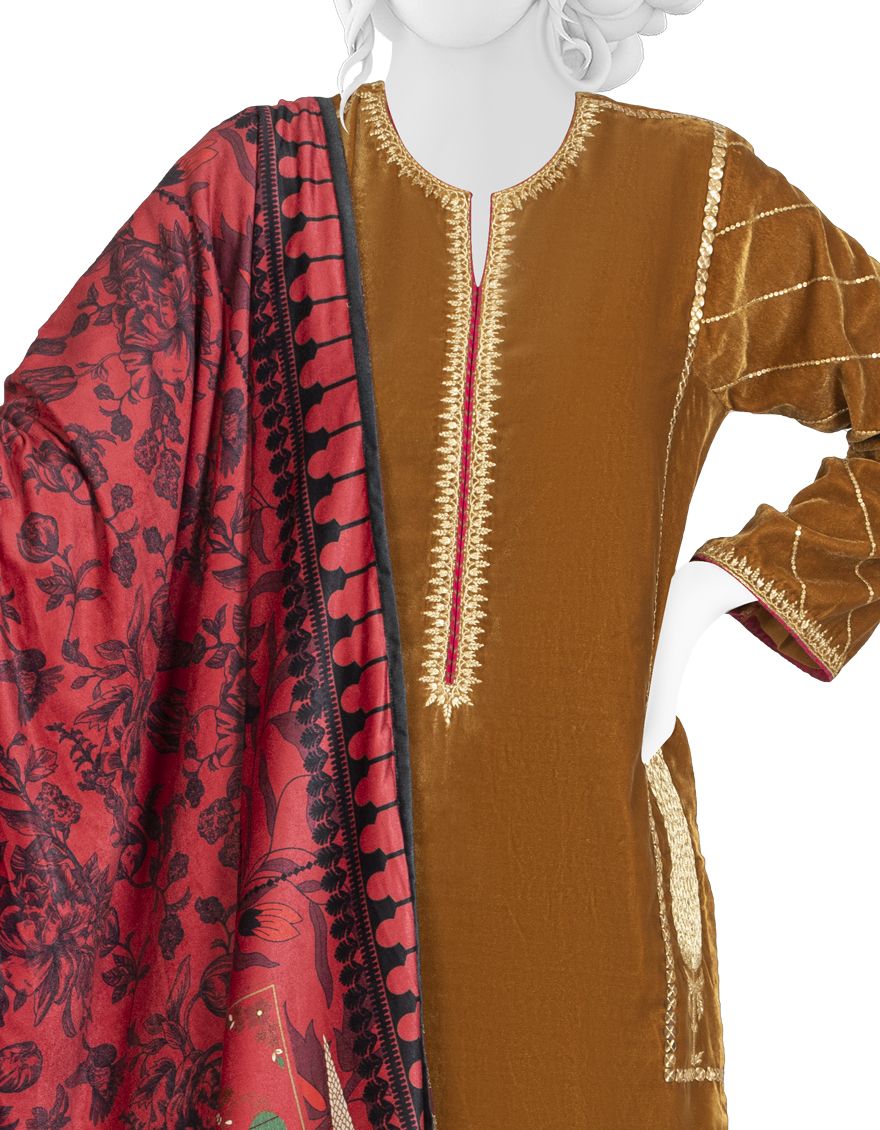 VELVET GOLDEN VELVET 3PC UNSTITCHED | JJLS-W-JFU-US-21-707 FB/HF-046 - Image 2