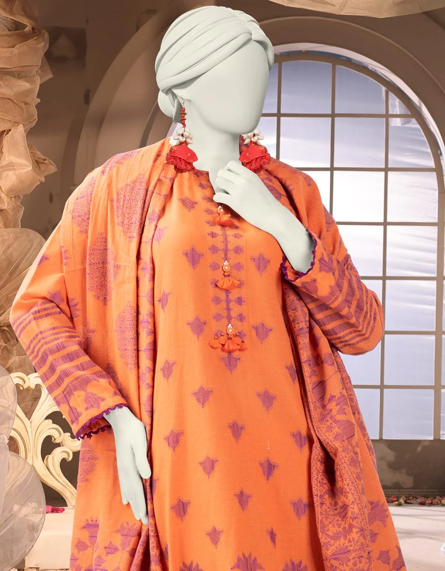ORANGE SLUB 3PC UNSTITCHED | JJLS-W-JW-24-1700 FB/FARAS-1 - Image 2