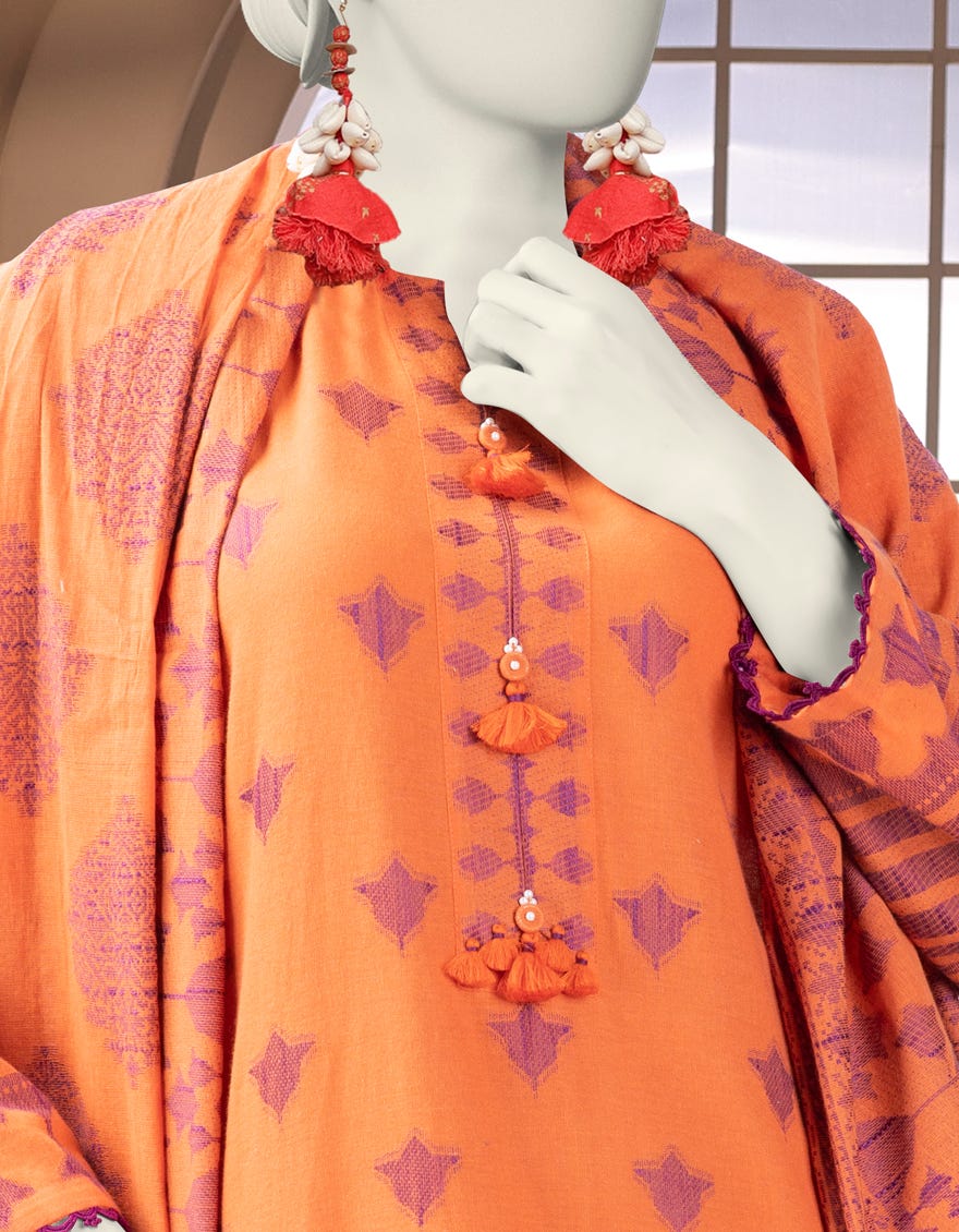 ORANGE SLUB 3PC UNSTITCHED | JJLS-W-JW-24-1700 FB/FARAS-1 - Image 3