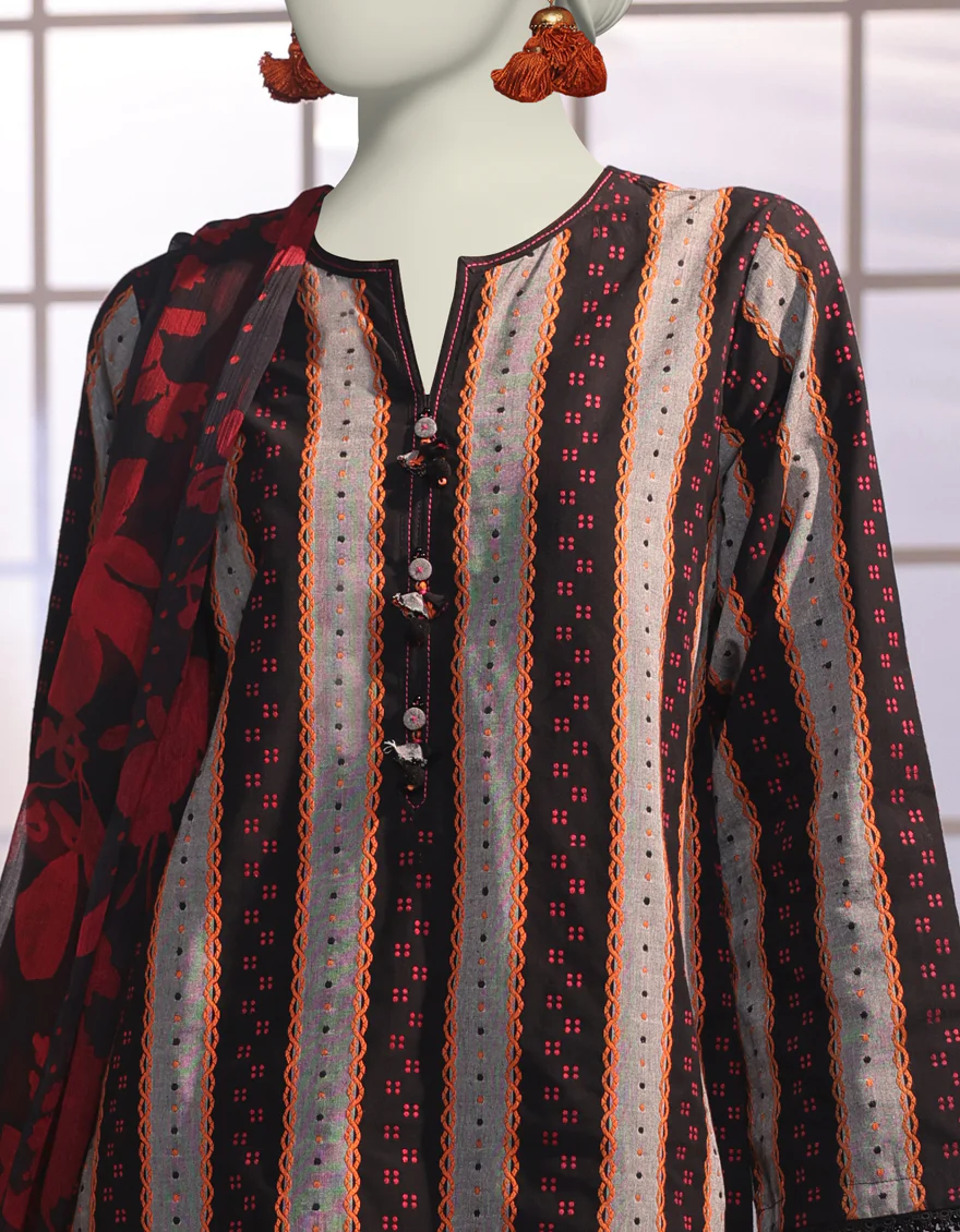 BLACK JACQUARD 3PC UNSTITCHED | JJLS-W-JW-24-1704 FB/ABORIGINAL-1 - Image 4
