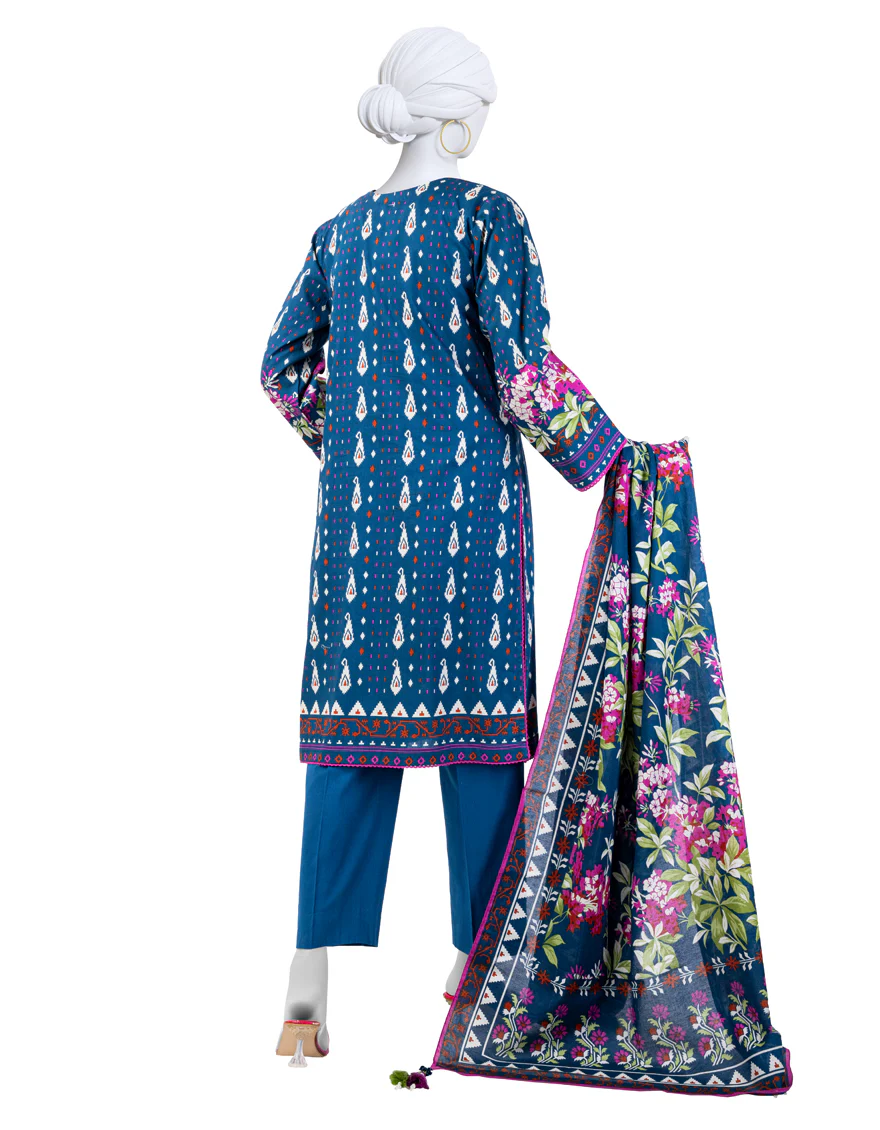 BLUE CAMBRIC 3PC UNSTITCHED | JJLS-W-JW-24-1711 FB/FLORAL JAMDANI-4 - Image 2