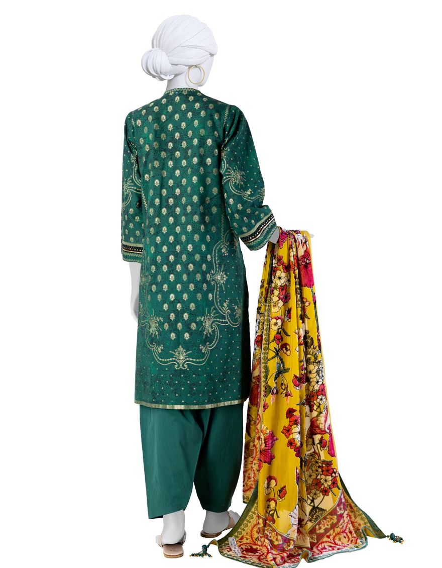 GREEN JACQUARD 3PC UNSTITCHED | JJLS-W-JW-24-1716 FB/GOLD FLORA-1 - Image 2