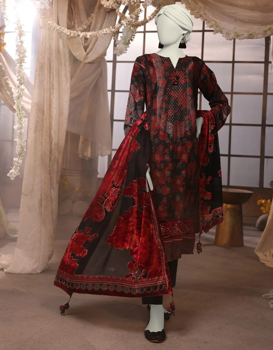BLACK JACQUARD 3PC UNSTITCHED | JJLS-W-JW-24-1718 FB/GOLD FLORA-3 - Image 2