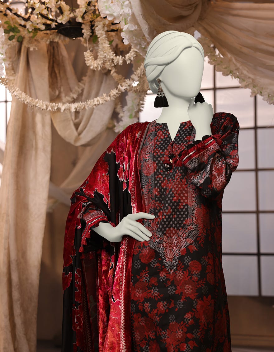 BLACK JACQUARD 3PC UNSTITCHED | JJLS-W-JW-24-1718 FB/GOLD FLORA-3 - Image 3