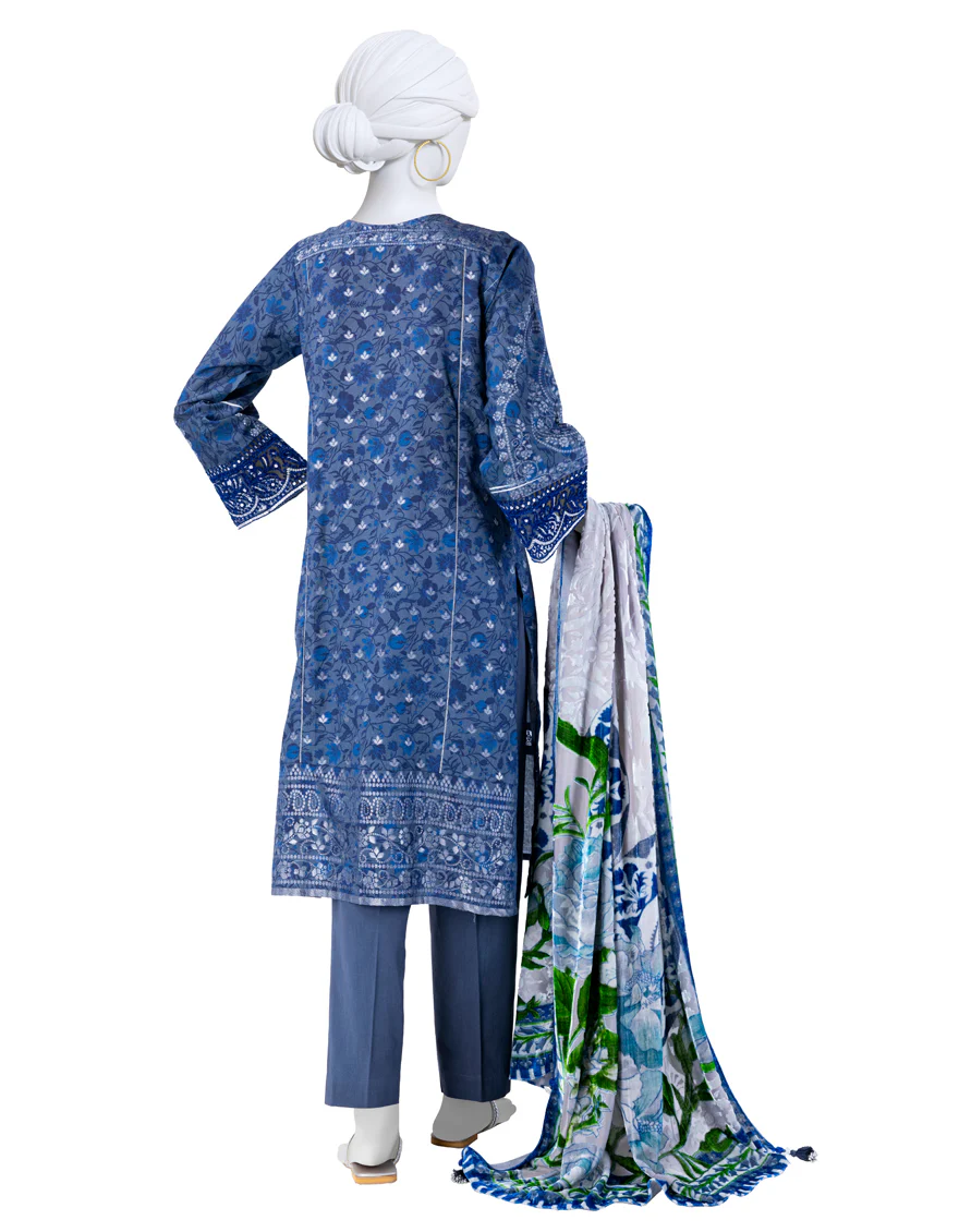 BLUE JACQUARD 3PC UNSTITCHED | JJLS-W-JW-24-1719 FB/GOLD FLORA-4 - Image 2
