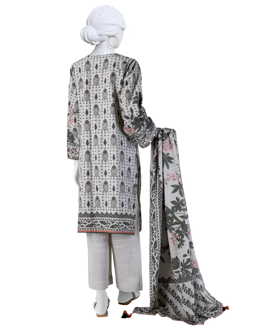 WHITE KHADDAR 3PC UNSTITCHED | JJLS-W-JW-24-1722 FB/FLORAL JAMDANI-5 - Image 2