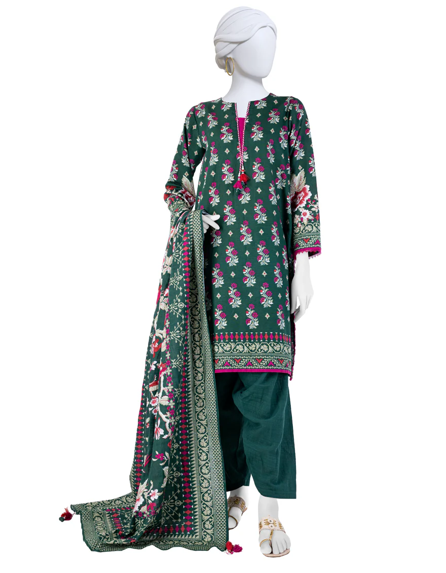 GREEN KHADDAR 3PC UNSTITCHED | JJLS-W-JW-24-1724 FB/FLORAL JAMDANI-7