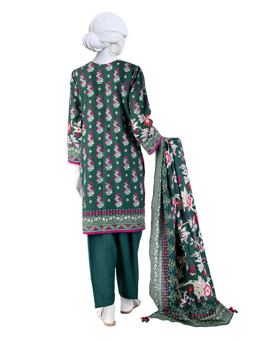 GREEN KHADDAR 3PC UNSTITCHED | JJLS-W-JW-24-1724 FB/FLORAL JAMDANI-7 - Image 2