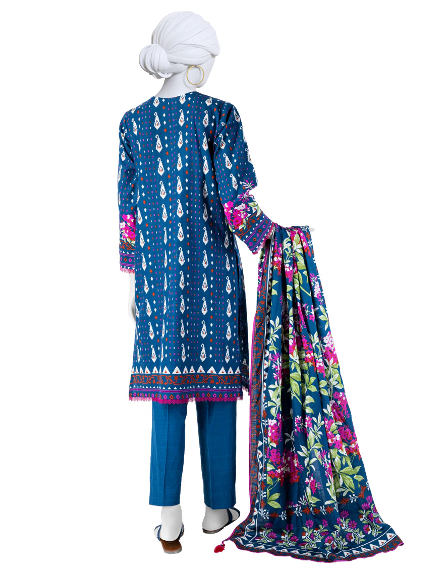 BLUE KHADDAR 3PC UNSTITCHED | JJLS-W-JW-24-1725 FB/FLORAL JAMDANI-8 - Image 2
