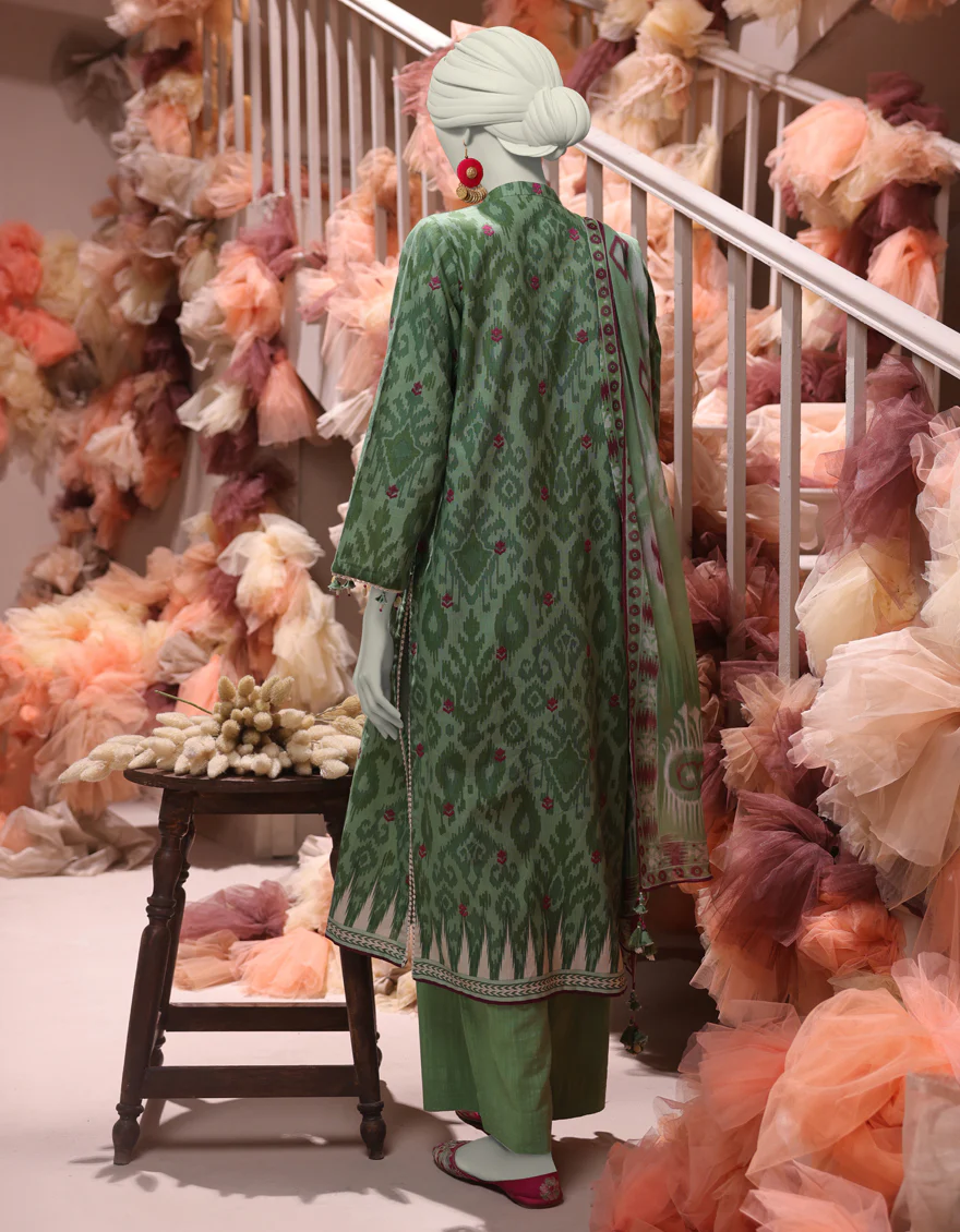 GREEN SLUB 3PC UNSTITCHED | JJLS-W-JW-24-1727 FB/IKAT-6 - Image 2