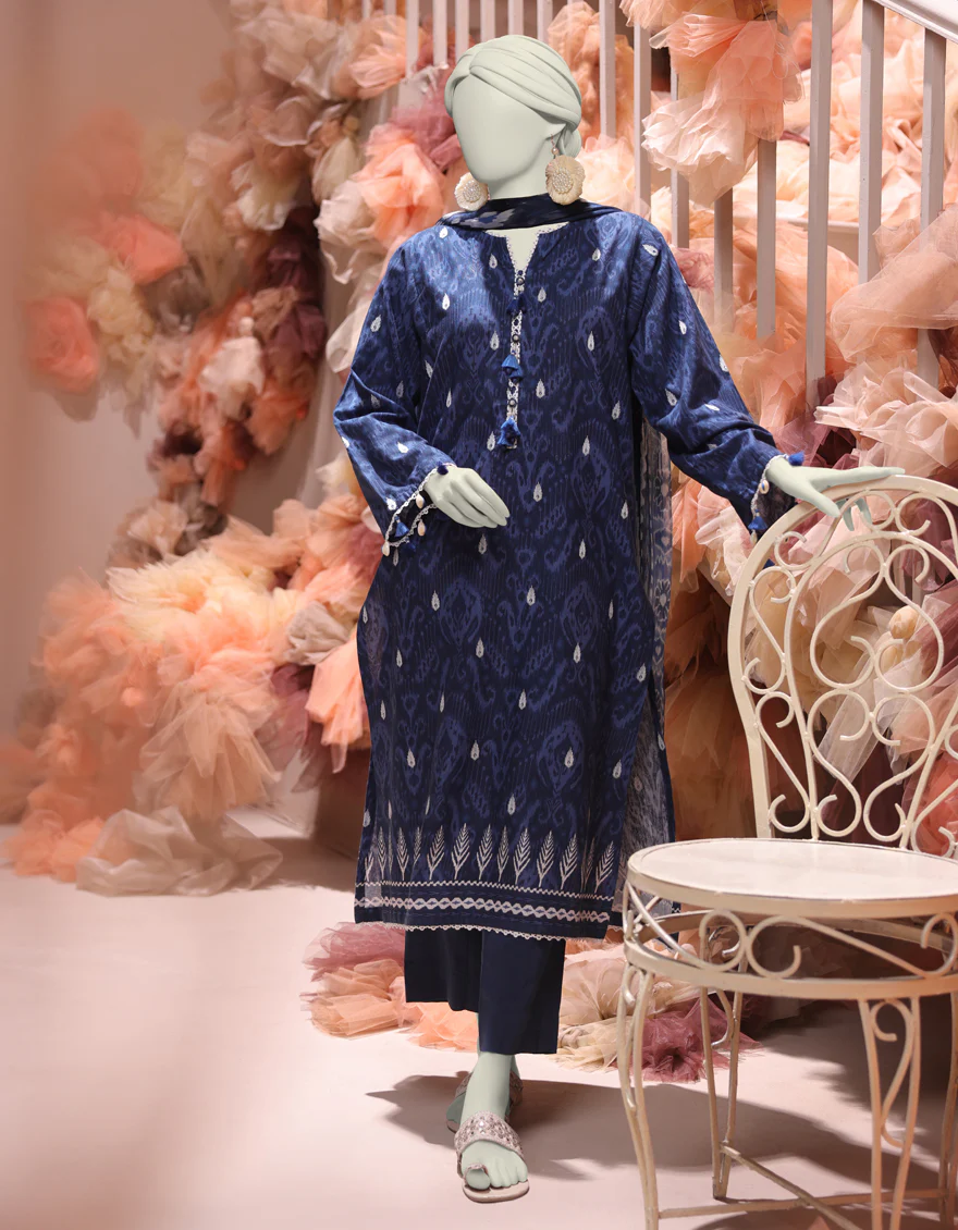 BLUE SLUB 3PC UNSTITCHED | JJLS-W-JW-24-1728 FB/IKAT-7