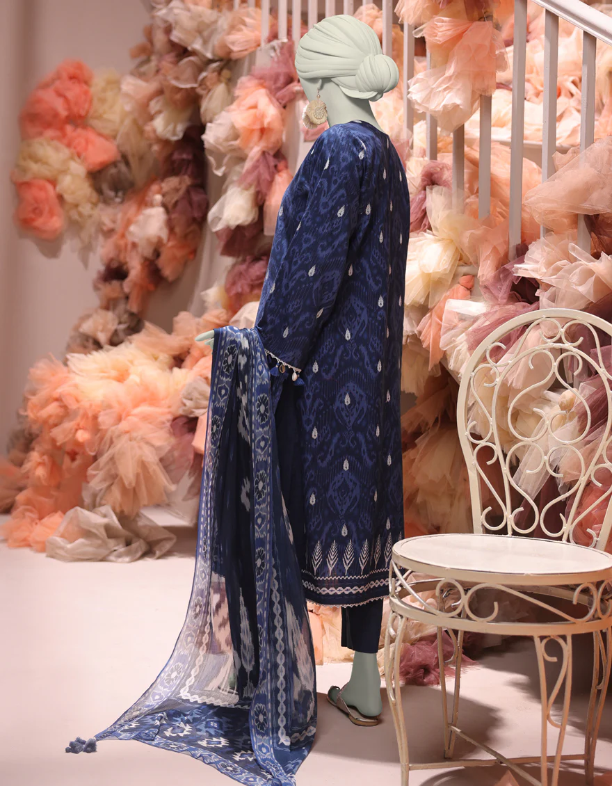 BLUE SLUB 3PC UNSTITCHED | JJLS-W-JW-24-1728 FB/IKAT-7 - Image 2