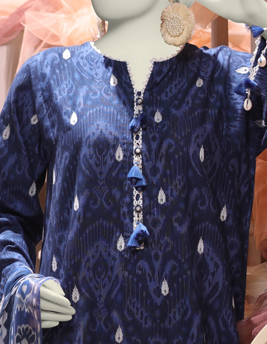 BLUE SLUB 3PC UNSTITCHED | JJLS-W-JW-24-1728 FB/IKAT-7 - Image 3