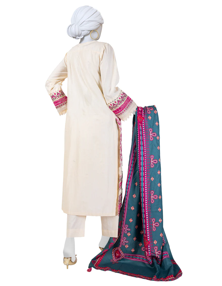 WHITE CAMBRIC 3PC UNSTITCHED | JJLS-W-JW-24-1736 FB/LUXE-A-1 - Image 2