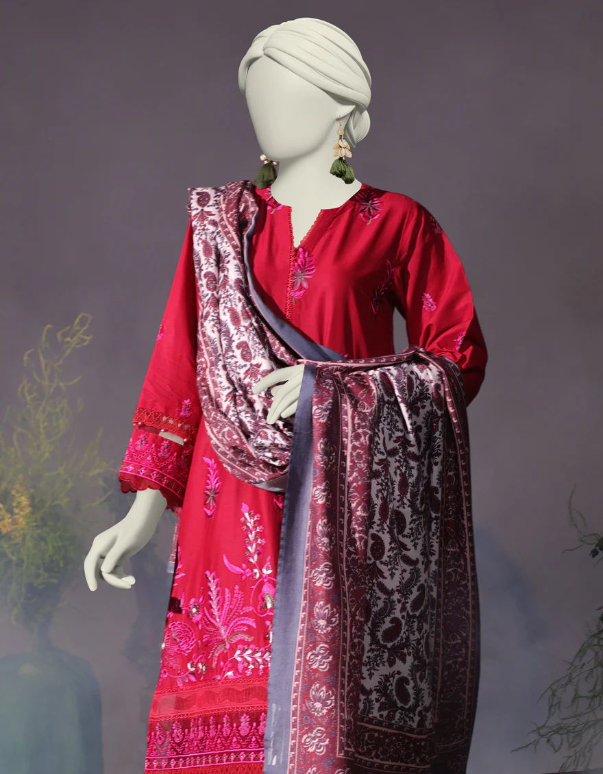 RED CAMBRIC 3PC UNSTITCHED | JJLS-W-JW-24-1740 FB/LUXE-A-5 - Image 2